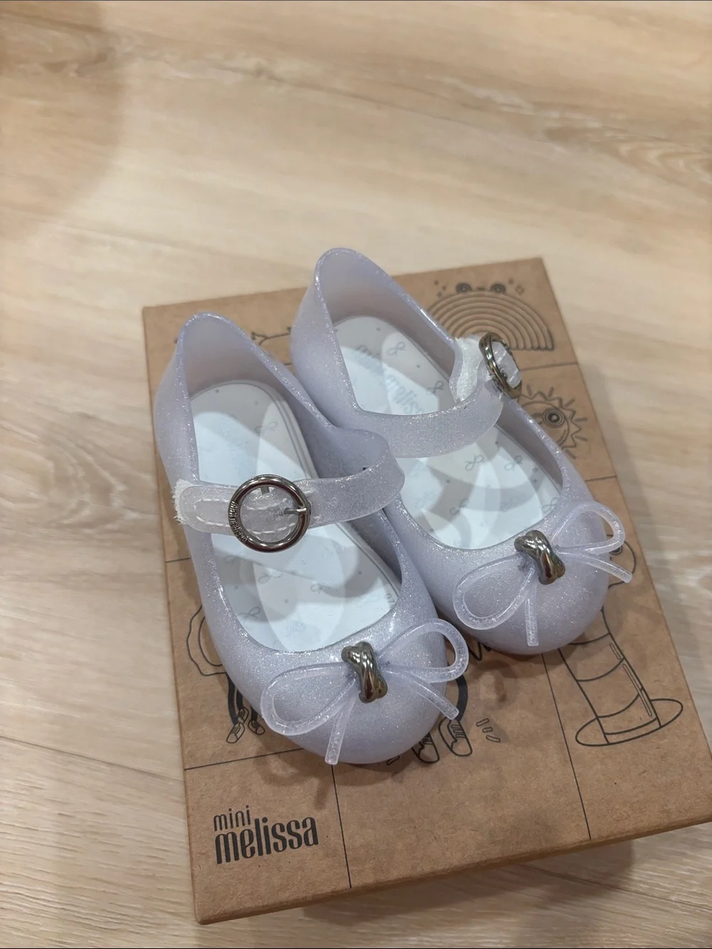 Mini Melissa Glitter Mary Jane Shoes in clear holographic with Bow